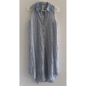 Anthropologie Kismet Shirt Dress Women 4 Blue White Stripe Eyelet Preppy Coastal